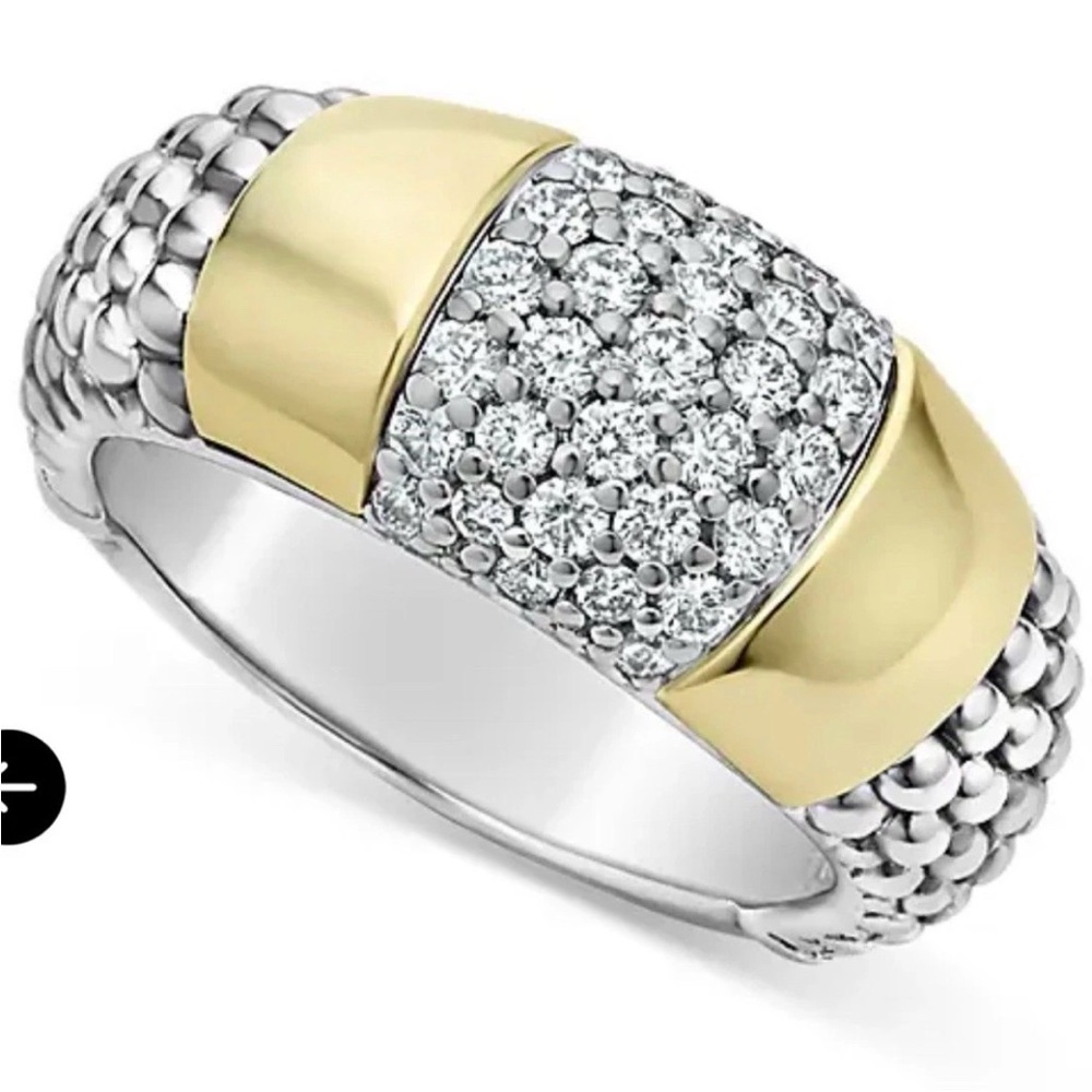 Lagos high bar Diamonds Caviar 18K Gold  silver 925 Ring $2500 New 7
